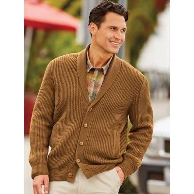 John Blair Men's Shaker-Knit Cardigan Sweater, Color: Oatmeal Heather, Size: S