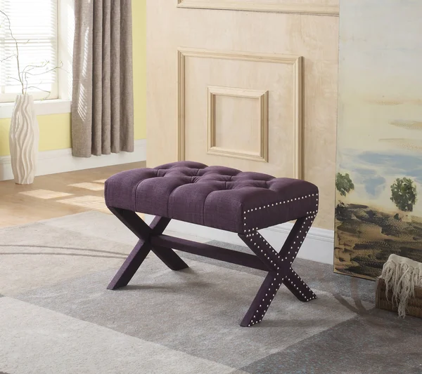 Chic Home Paige Plum Updated Neo Traditional Polished Nailhead Tufted Linen x Ottoman