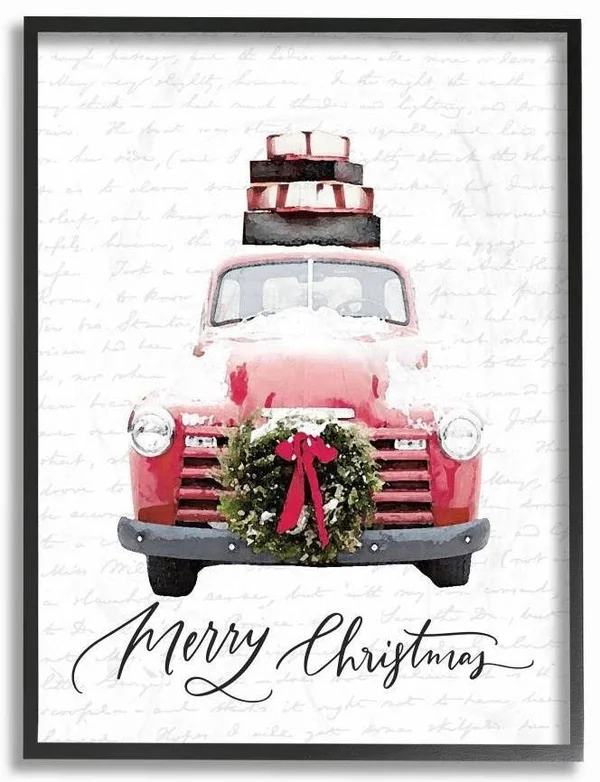 Stupell Industries Merry Christmas Red Truck Holiday Design Framed Art, ShopLadder