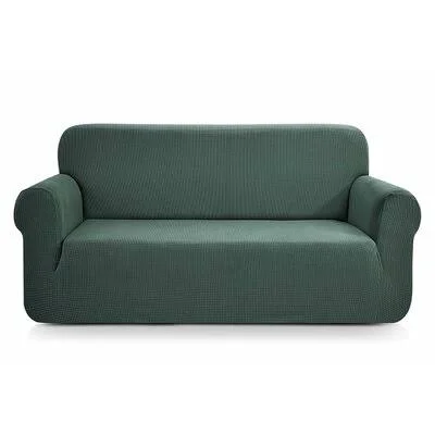 Textured Grid Oversize Box Cushion Sofa Slipcover Winston Porter Fabric: Dark Cyan