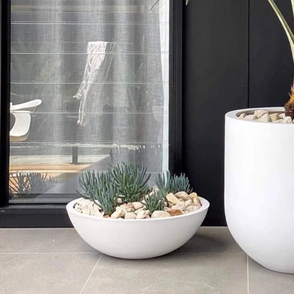 Dream Patio Los Angeles 23.5x22 Dia x 8x22H White Fiberstone Succulent Bowl