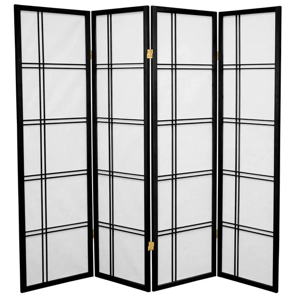 Oriental Furniture 5 ft. Tall Double Cross Shoji Screen - 4 Panel - Black