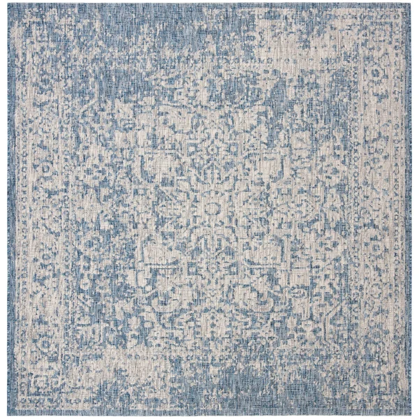 Safavieh Courtyard Collection CY8671-368 Indoor/Outdoor Area Rug - 6& 7x22 Square, Navy/Grey