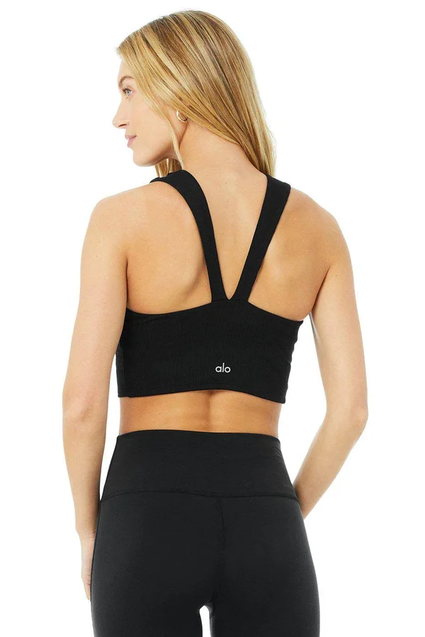 Alo Yoga Alosoft Ribbed Chic Bra Tank - Black - M