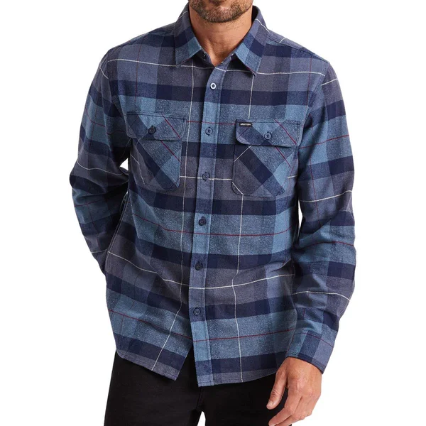 Brixton Bowery Flannel Shirt S, Navy, Navy/Carolina Blue