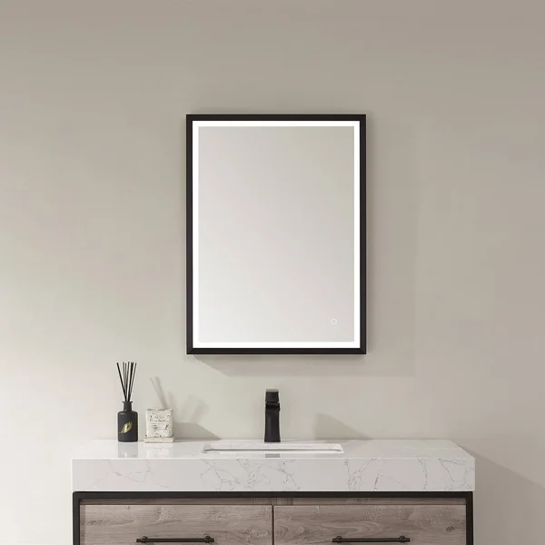 Vinnova Como Rectangle LED Lighted Accent Bathroom/Vanity Wall Mirror - 24x22, Matte Black