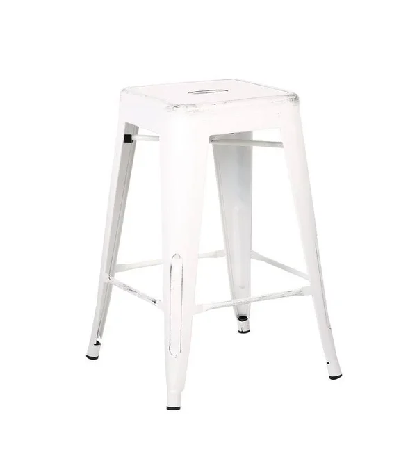 Backless Distressed Metal Barstool - White 24 -Inch, Set of 2