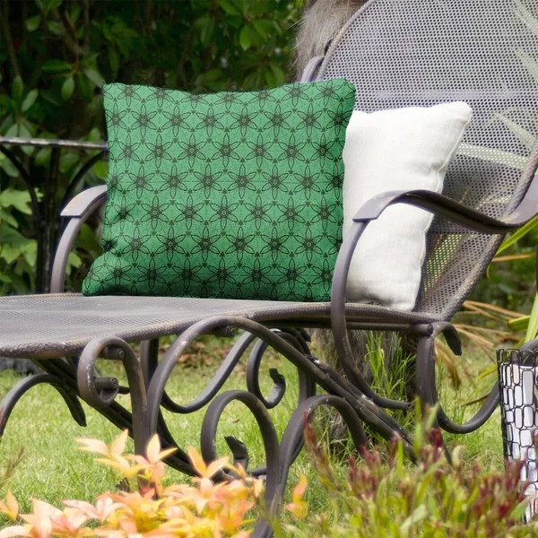 Color Background Ornate Circles Indoor/Outdoor Pillow - 20 x 20 - Green & Black - N/A