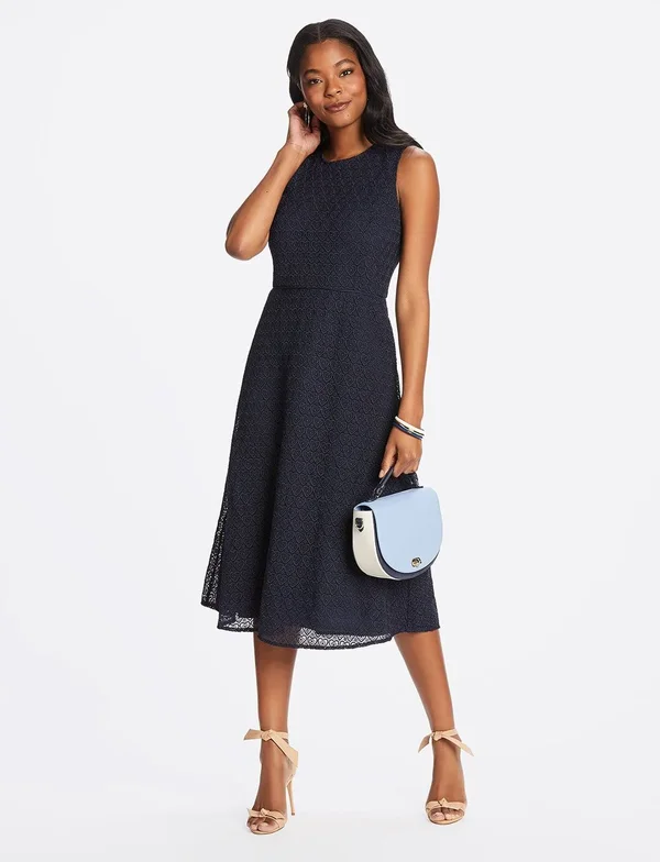 Draper James Women's Heart Lace Midi Love Circle Dress - Navy- 0