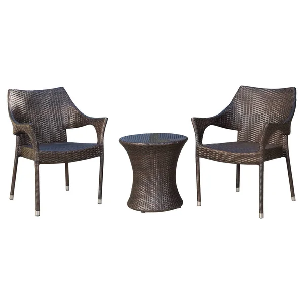 Mirage 3PC Wicker Stacking Chair Chat Set - Brown - Christopher Knight Home