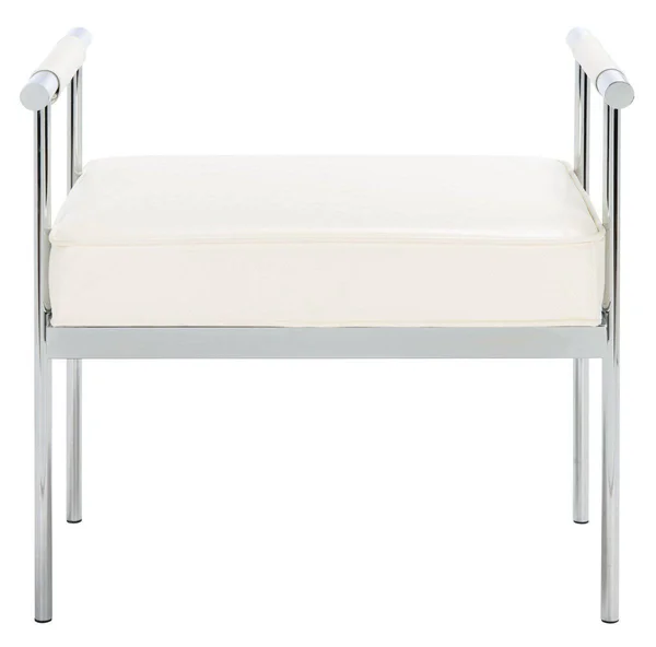 Safavieh Pim Small Rectangle Bench w/ Arms - White - Chrome