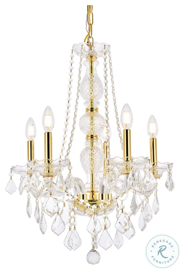 Elegant Lighting V7855D21G/RC Verona 5 Light Gold Chandelier Clear Royal Cut Crystal