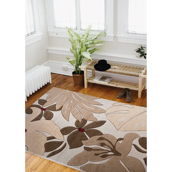 Glamour Floral Collection Polypropylene Area Rug - 8& Round - Grey/Multi