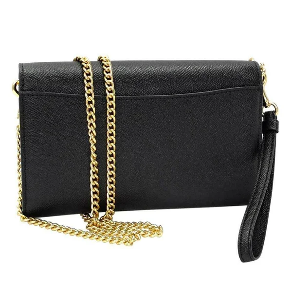 Coach Black Leather Chain Crossbody Clutch F33390 Nwt