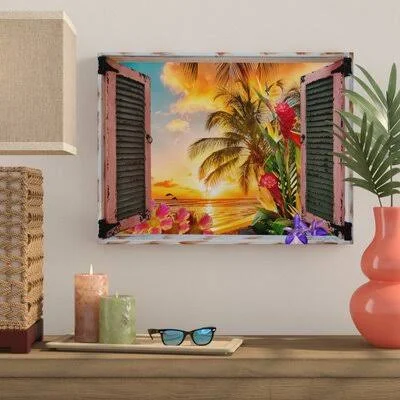 &Tropical Window to Paradise II& Graphic Art Print on Wrapped Canvas Bay Isle Home Size: 18x22 H x 24x22 W x 2x22 D