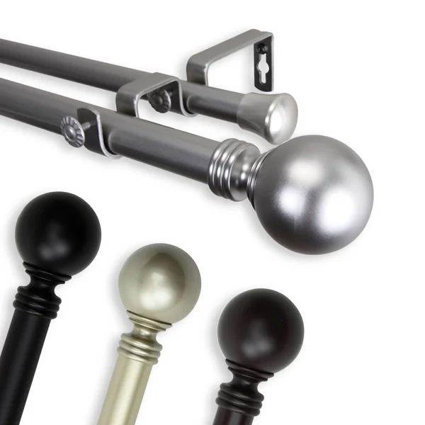 Rod Desyne Home Decorative Globe Double Curtain Rod, Satin Nickel, 48x22 - 84x22