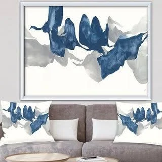 Designart &Gouache Sapphire on Gray& Modern & Contemporary Framed Art Print (40 in. Wide x 30 in. High - White) - Blue, Desig