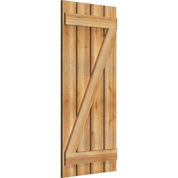 23x22W x 50x22H TimberCraft Four 5 3/8x22 Boards Spaced Board-n-Batten Shutters w/Z-Bar, Rough Sawn Western Red Cedar (Per Pair)