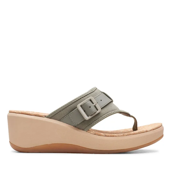 Clarks Cloudsteppers Women's Step Cali Sail Wedge Sandals - Dusty Olive Canvas