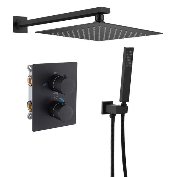 Constant Temperature In-Wall Shower Set - Concealed Smart Shower, All-Copper Shower Box Embedded, Matt Black Concealed Shower 913