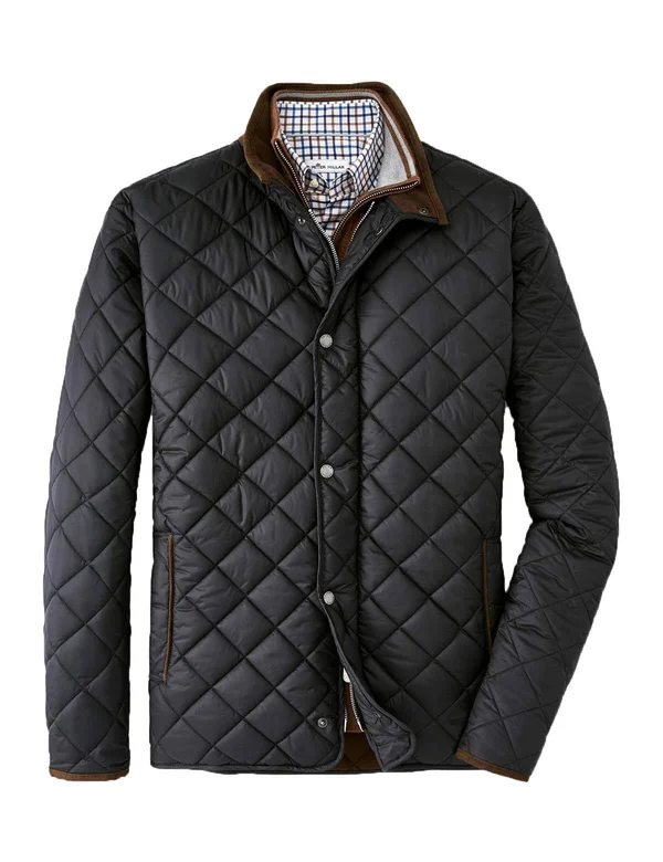 Peter Millar Suffolk Quilted Travel Coat - Black Male