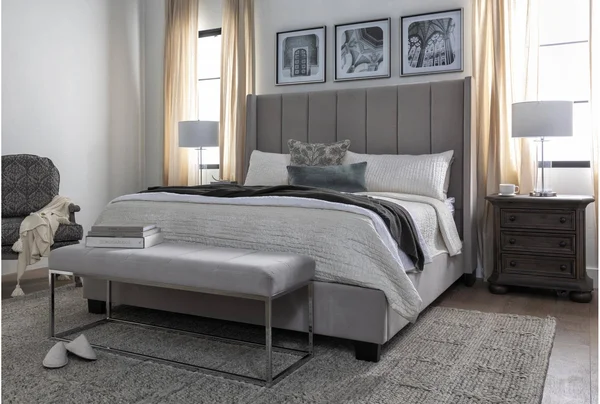 Upholstered Bed - Topanga Queen Velvet Upholstered Bed Panel Bed Traditional - Grey - Fabric - 69.7x22W x 87.8x22D x 64.5x22H at