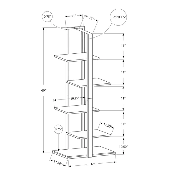 60x22 Bookcase Black Metal & Dark Taupe EveryRoom