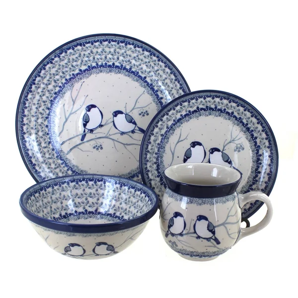 Polish Pottery Bluebird 4 Piece Place Setting - Service for 1
