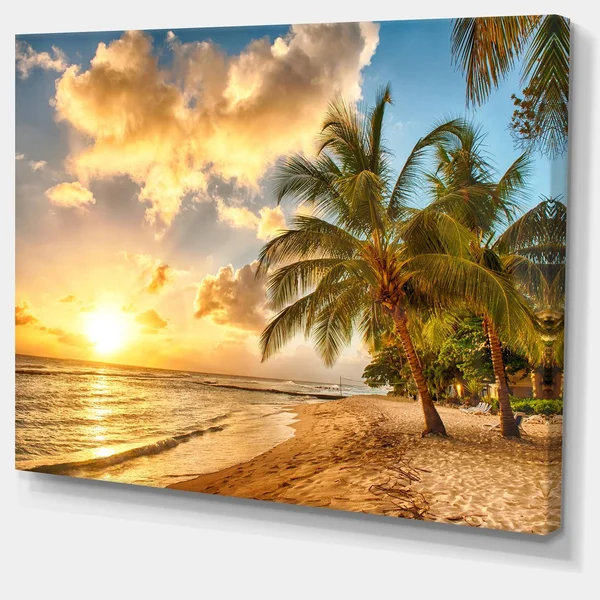 Designart &Gorgeous Beach of Island Barbados & Modern Seascape Canvas Artwork, Size: 46 inch x 36 inch