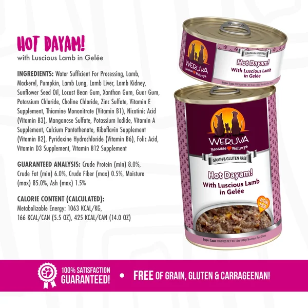 Weruva Hot Dayam Luscious Lamb Canned Dog Food - 14 oz, Case of 12