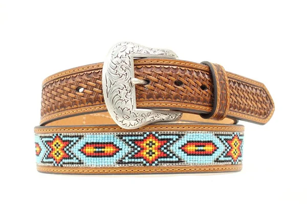 Nocona Western Belt Mens Beaded Inlay Tooled Basket Brown N2412808