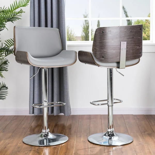 Glitzhome Mid-Century Modern Adjustable Swivel Bar Stools in Grey (Set of 2)
