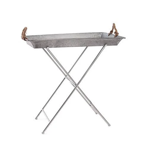 Skalny Rectangle Galvanized Tin Tray with Stand, 31 x 20.5 x 4x22