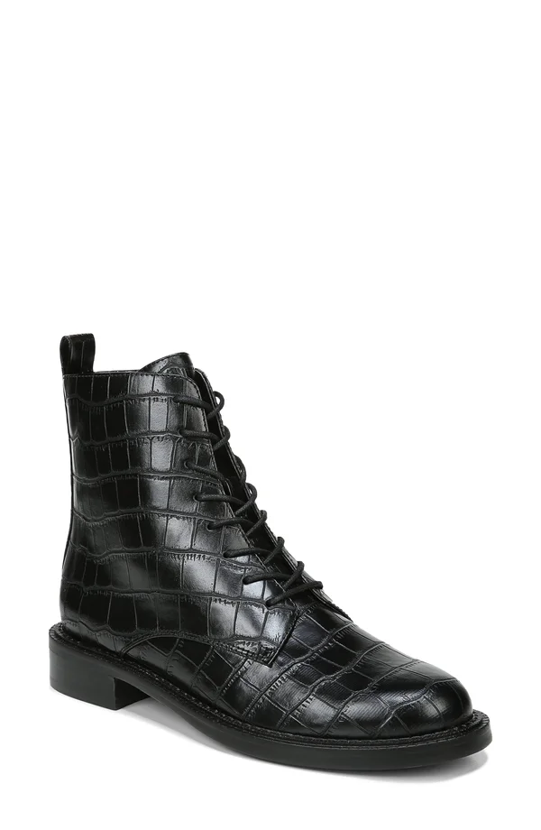 Sam Edelman Women's Nina Croc-Embossed Combat Boots - Black - Size 7
