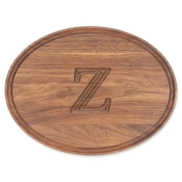 Bigwood Boards W400-Z Oval Bar/Cheese Board, 9-Inch by 12-Inch by 0.75-Inch, MonogrammedZ, Walnut