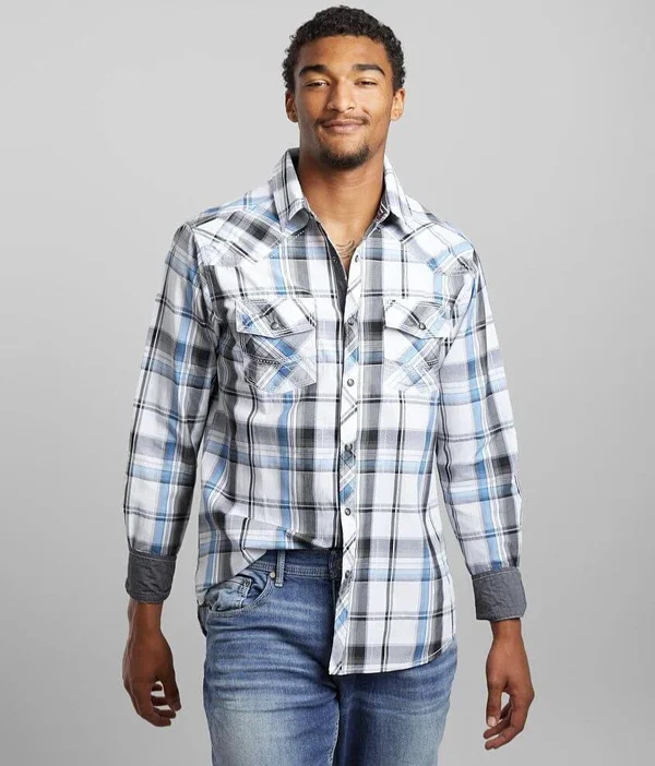 Bke Plaid Standard Shirt - Blue/Grey X-Large - Men's