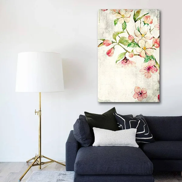 Wall26 Canvas Wall Art - Watercolor Painting Style Pink Cherry Blossom on Branch - Giclee Print Gallery Wrap Modern Home Decor R