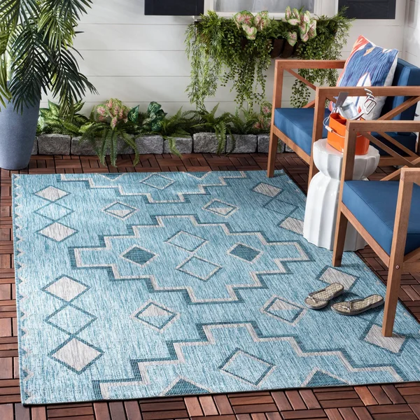 Safavieh 6&-7x22 x 6&-7x22 Round Courtyard CY8533-37121 Aqua, Grey Rug