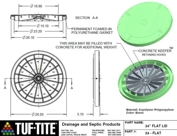 TUF Tite 24x22 Flat Septic Tank Lid