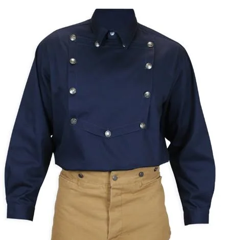 Vintage Mens Blue Cotton Point Collar Bib Shirt (Size S) - Romantic, Old Fashioned, Traditional, Classic