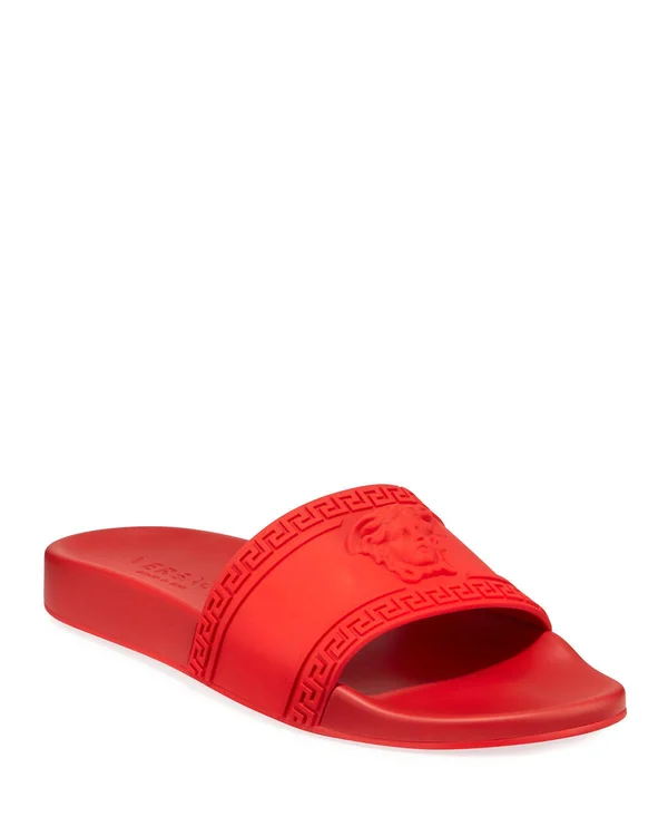 Versace Men's Medusa & Greek Key Shower Slide Sandals - Red, Men's, 10D