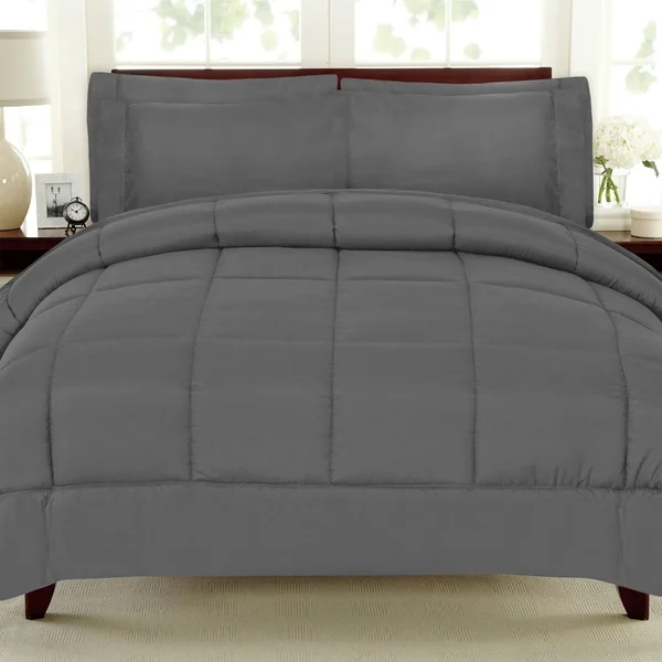 Sweet Home Collection Luxury Solid Bed-in-a-Bag with Sheet Set - Twin - Grey - 5 Piece