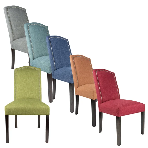 Sole Designs SL2008 Collection Camelback Upholstered Armless Dining Chair with Nailhead Trim and Spring Seating - Set of 2, Gree