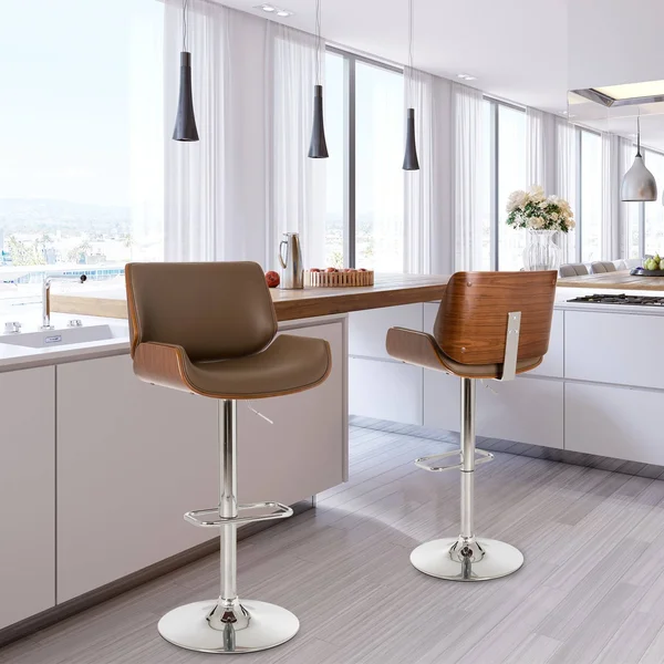 Glitzhome Mid-Century Modern Adjustable Swivel Bar Stools in Grey (Set of 2)