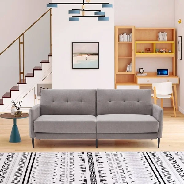 Modern Linen Convertible Folding Futon Sofa Bed for Apartment - Dorm - Grey