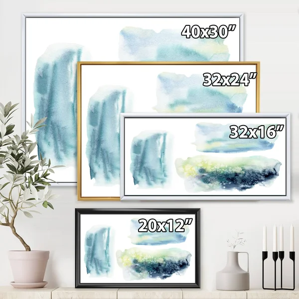 Designart 'Underwater Abstract Clouds' Modern Framed Canvas Wall Art Print - 20 in. Wide x 12 in. High - Blue