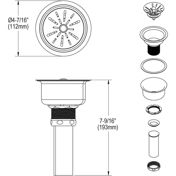 Elkay LK99S Drain Fitting with Satin STRAINER Basket