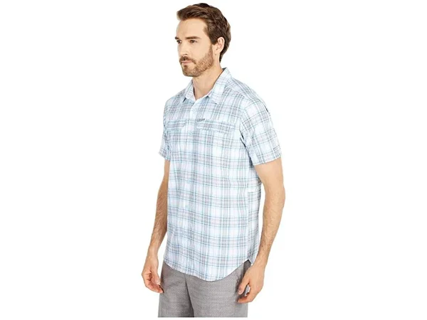 Columbia Men's Silver Ridge SS Seersucker Shirt - Medium - Sky Blue Tartan Plaid