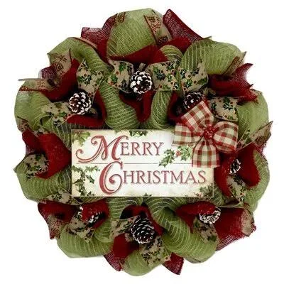 Merry Christmas 24x22 Deco Mesh Wreath The Holiday Aisle