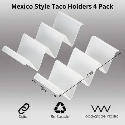 Taco Holders Plastic Set of 4 - Microwave Dishwasher Safe, White Non Toxic BPA Free Rack Latitude Run